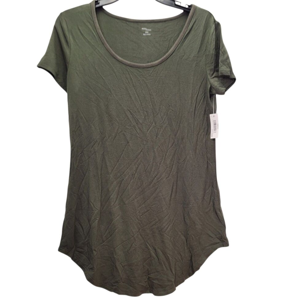 Daily Ritual Women's Olive Green Scoop Neck Stretch Top Short Sleeve Size Small
